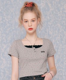 [NF]FANCY BUTTON FLOWER TEE (CHARCOAL)(20SS-F538)