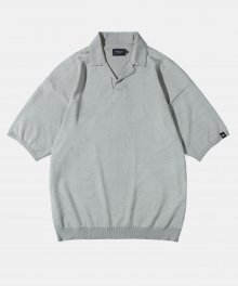 Open Collar Short Sleeve Knit K7 Smoke gray