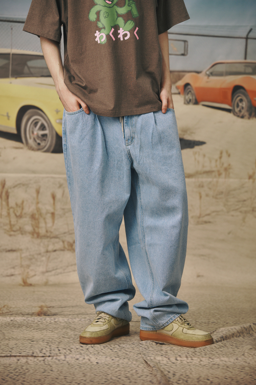 비에스래빗(bsrabbit) 미드90 배기 데님 팬츠 라이트블루