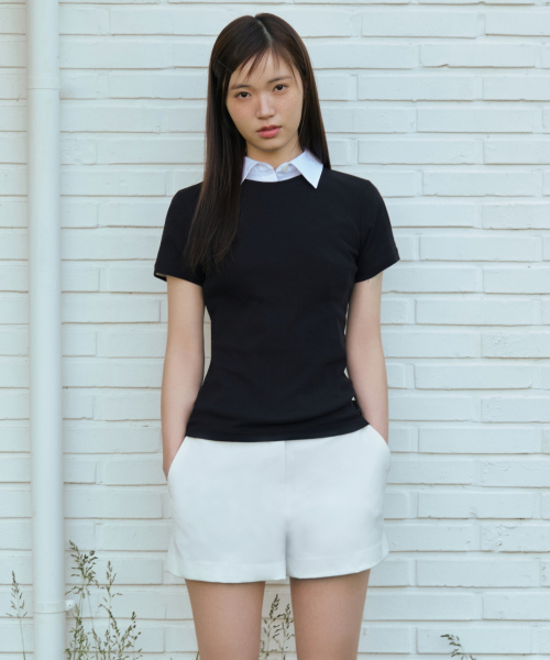 무신사 스탠다드 우먼(musinsastandardwoman) 우먼즈 리브드 슬림 핏 반팔 티셔츠 [블랙]