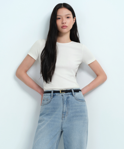 무신사 스탠다드 우먼(musinsastandardwoman) 우먼즈 리브드 슬림 핏 반팔 티셔츠 [크림]