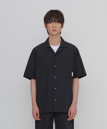 OPEN COLLAR POCKET SHIRT-BLACK