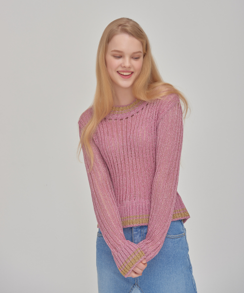 제이엠와이(JMY) GLITTERING BOAT NECK KNIT TOP [PINK] - 96,000 | 무신사 스토어