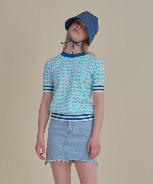 제이엠와이(JMY) JMY LOGO PLAY JAQUARD KNIT TOP [BLUE] - 사이즈 & 후기 | 무신사