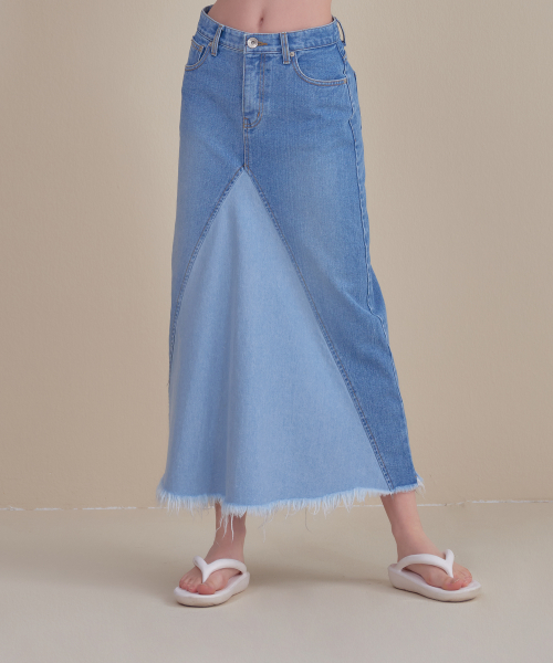 제이엠와이(JMY) COLOR BLOCK LONG DENIM SKIRT [BLUE] - 44,500 | 무신사 스토어