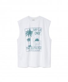 Palm Tree Stamp Sleeveless Shirts White