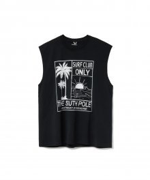 Palm Tree Stamp Sleeveless Shirts Black