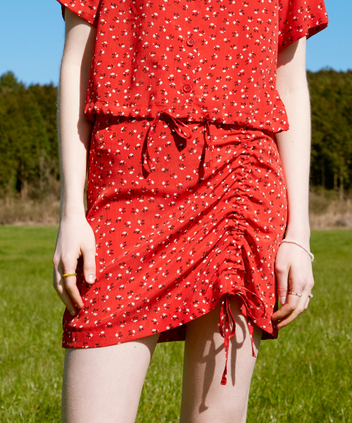 로라로라() (SK-20349) SET-UP FLOWER SHIRRING SKIRT RED 상품 이미지