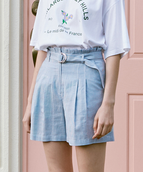 로라로라() (PT-20342) SET-UP CHECK BELT BERMUDA SHORTS BLUE 상품 이미지