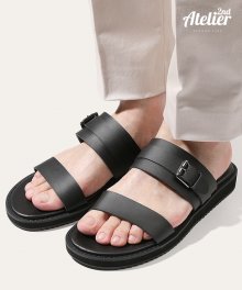 SECOND.A Buckle Detail Two Line Leather Slipper 2NDS004B - summer edition