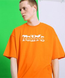 브릭 쉐도우 로고 티셔츠-오렌지