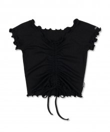 Shirring Lettuce-Edge Top [BLACK]