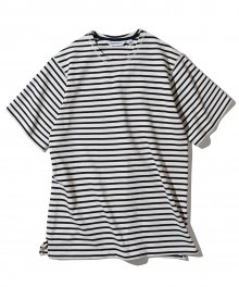 20ss stripe u neck s/s tee ivory/black