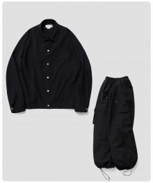 [썸머 ver.][SET] 리노린넨 오디너리 에센셜 코치셔츠 자켓 셋업_Black