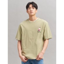[BWL] Unisex 카키 콜라보 자수 포인트 티셔츠 (BC0442B01H)