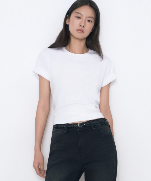 우먼즈 베이식 크루 넥 티셔츠 [화이트]