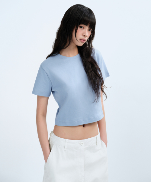 무신사 스탠다드 우먼(musinsastandardwoman) 우먼즈 크루 넥 크롭 반팔 티셔츠 [스카이 블루]