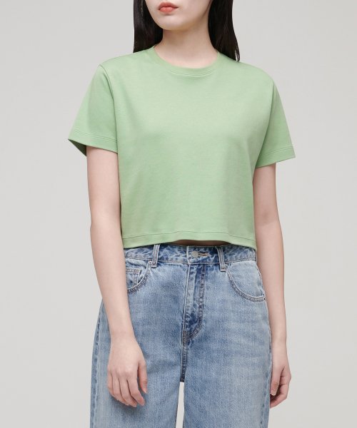 무신사 스탠다드 우먼(musinsastandardwoman) 우먼즈 크루 넥 크롭 반팔 티셔츠 [라이트 그린]