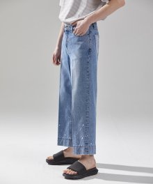 PAINTING CROPPED WIDE DENIM BLUE