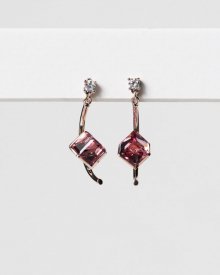 Cubic half line earring - Red (실버925)