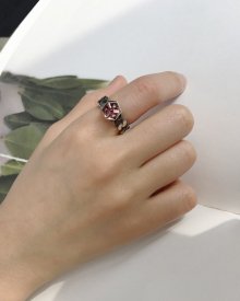 Cubic bold chain ring - Red (실버925)