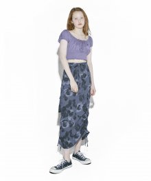 Flower Shirring Cargo Long Skirt [CHARCOAL]