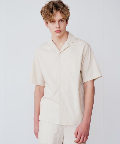 2000s- HAGGAR Two-tone Short-sleeved Open-collar Linen x Rayon Box Shirt, Men's XL equivalent. linen navy blue type Vintage Second Hand