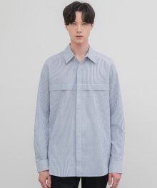 시어서커 오버핏 스트라이프 셔츠 [BLUE]