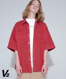 Overfit pigment half shirt jacket_red
