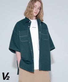 Overfit pigment half shirt jacket_green