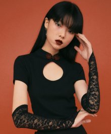 QIPAO COLLAR CROP TOP [BLACK]