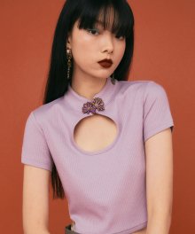 QIPAO COLLAR CROP TOP [PURPLE]