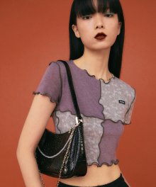 TWO TONE LETTUCE EDGE CROP TOP [GERY/PURPLE]