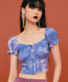 TIE-DYE PUFF SLEEVE BLOUSE [SKYBLUE]