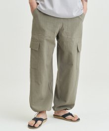 Linen String Cargo Pants [Khaki]