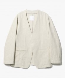 Linen Collarless jacket [Beige]