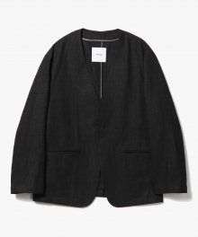 Linen Collarless jacket [Black]