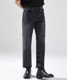 CROPPED STRAIGHT DENIM TROUSERS BLACK