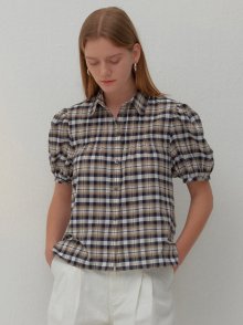 puff pin tuck blouse (check)