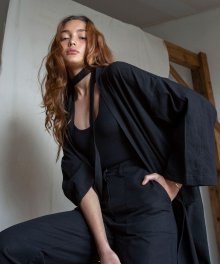 SI OT 4002 Natural Linen Robe_Black