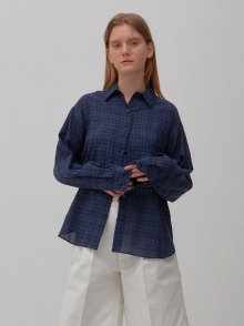 cotton check shirts (navy)