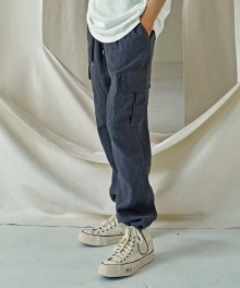 LINEN CARGO STRING PANTS _ CHARCOAL