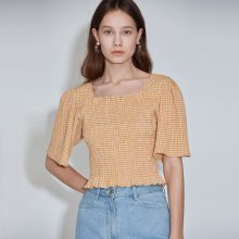 Square-neck Shirred Top [Mustard Yellow] JSBL0B911Y3