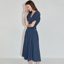 V-neck Cotton-poplin Dress [Deep Blue] JSDR0B914N2