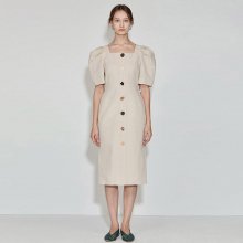 Square-neck Button point Dress [Light Beige] JSDR0B913I1