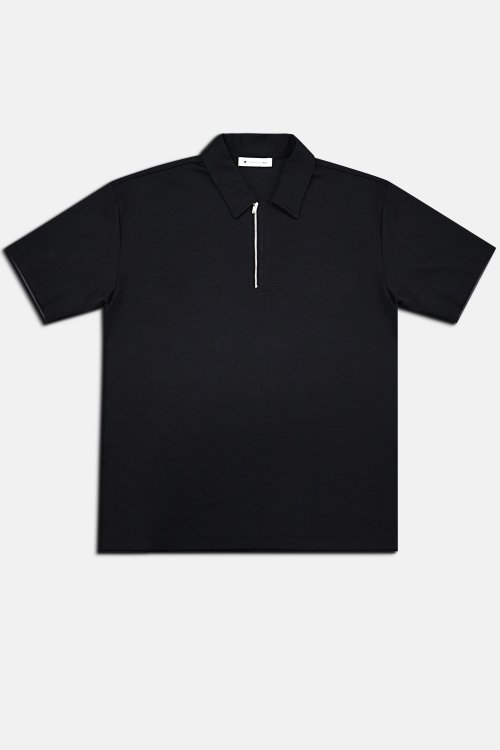 하프 집업 세미오버핏 티셔츠 블랙