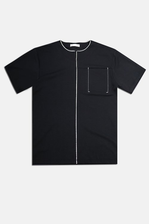 배색 테이프 세미오버핏 티셔츠 블랙