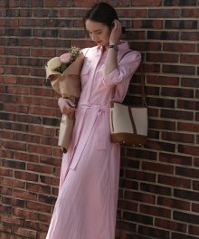 Pocket pointed belt dress in baby pink