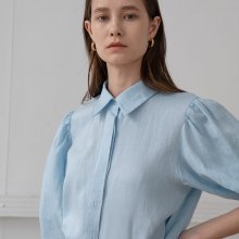 Belted puff blouse in sky blue