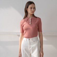Pastel knit collar tee in pink